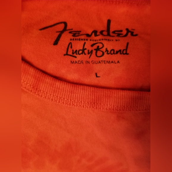 NWT Fender Guitars Logo Lucky Brand T Shirt Mens Size L Tie Dye Mineral Red - Picture 6 of 6